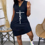 Robe Sans Manches Á Double Poche Et Imprimé Lettre