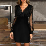 Robe à paillettes Net Yarn V -neck