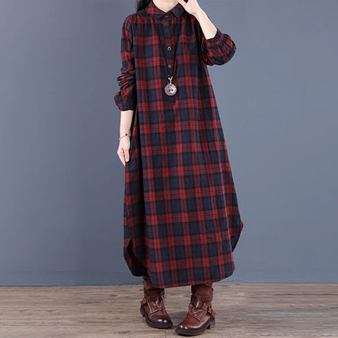Robe Chemise à Carreaux à Manches Longues