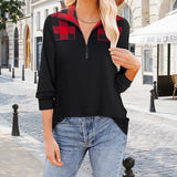 T-shirt Zippé à Carreaux et Revers