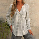 Chemise Décontractée Rayée Á Col En V Et Manches Longues
