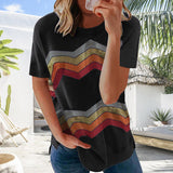 T-shirt décontracté à manches courtes à rayures pour femmes