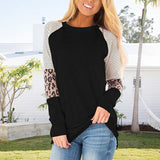 Chemisier à manches longues et col rond à coutures léopard