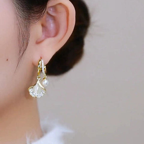 Boucles d'Oreilles Opale Feuille de Ginkgo