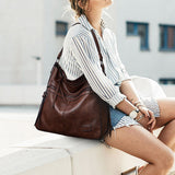 Sac seau fourre-tout polyvalent en cuir souple de grande capacité pour femmes