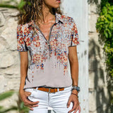 T-shirt Zippé à Manches Courtes Bohemian West Ethnic