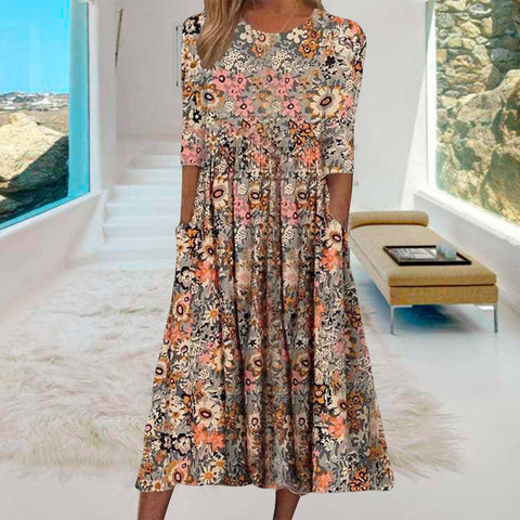 Robe de poche imprimée à col rond