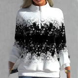 Pull avec Imprimé Flocon de Neige et Fermeture Éclair