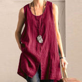 Gilet sans manches casual coton lin uni