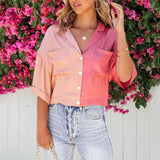 Chemise Cardigan à Manches Mi-longues Contrastées