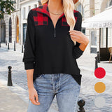 T-shirt Zippé à Carreaux et Revers