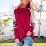 Chemisier à manches longues et col rond à coutures léopard