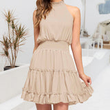 Robe plissée sans manches de couleur unie