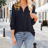 T-shirt Zippé à Carreaux et Revers