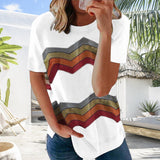 T-shirt décontracté à manches courtes à rayures pour femmes