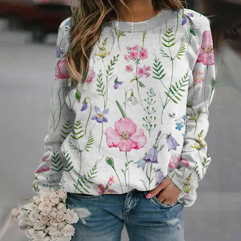 Sweat-shirt Fleuri à Col Rond