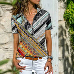 T-shirt Zippé à Manches Courtes Bohemian West Ethnic