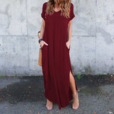 Robe col V avec fentes et poches