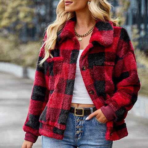 Manteau en Molleton Épais à Carreaux