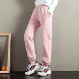 Pantalon de Jogging Solide en Coton Polaire Chaud pour Femme