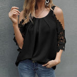 T-shirt uni en dentelle à épaules dénudées