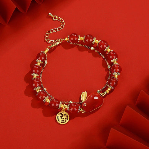 Bracelet porte-bonheur lapin en jade Fortune