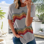 T-shirt décontracté à manches courtes à rayures pour femmes