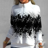 Pull avec Imprimé Flocon de Neige et Fermeture Éclair