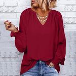 Chemise Décontractée en Mousseline de Soie à Manches Longues et à Col en V