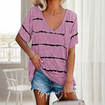 T-shirt ample à manches courtes et rayures pour femme avec poches