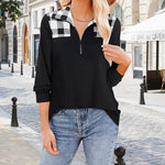 T-shirt Zippé à Carreaux et Revers