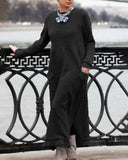 Robe Longue en Maille à Encolure ras du Cou