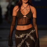 Haut à Licou En Maille Transparente à Épaules Dénudées