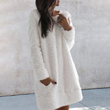 Robe Chaude à Col Rond de Couleur Unie