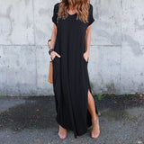 Robe col V avec fentes et poches