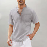 Chemise en Lin et Coton pour Hommes T-shirt Noir à Col Montant