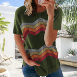 T-shirt décontracté à manches courtes à rayures pour femmes