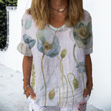 T-shirt En Coton Et Lin à Manches Courtes Et Col Rond à Fleurs Daisy