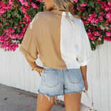 Chemise Cardigan à Manches Mi-longues Contrastées