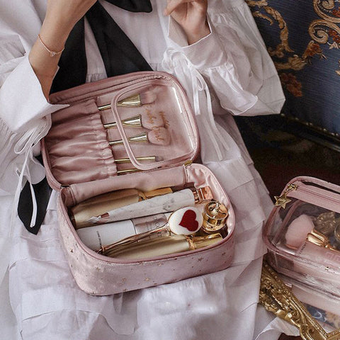 Sac cosmétique en velours de grande capacité