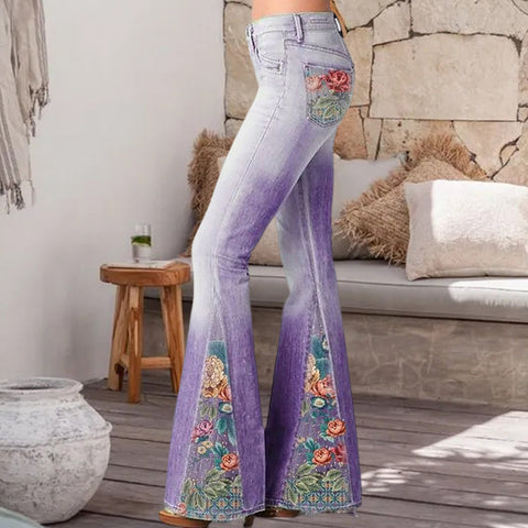 Pantalon large à imprimé floral ombré à la mode