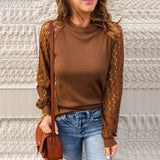 T-shirt à encolure ras du cou Waffle Grace Panel pour femmes