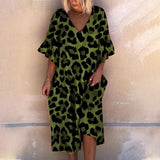 Robe ample à col en V et imprimé léopard