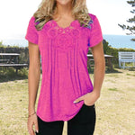 T-shirt coupe slim en dentelle à col en V