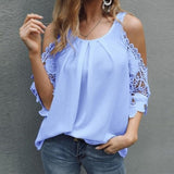 T-shirt uni en dentelle à épaules dénudées