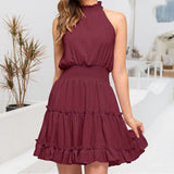 Robe plissée sans manches de couleur unie