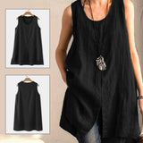 Gilet sans manches casual coton lin uni