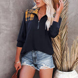 T-shirt Zippé à Carreaux et Revers