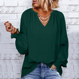 Chemise Décontractée en Mousseline de Soie à Manches Longues et à Col en V