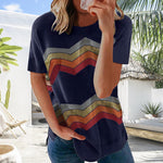 T-shirt décontracté à manches courtes à rayures pour femmes
